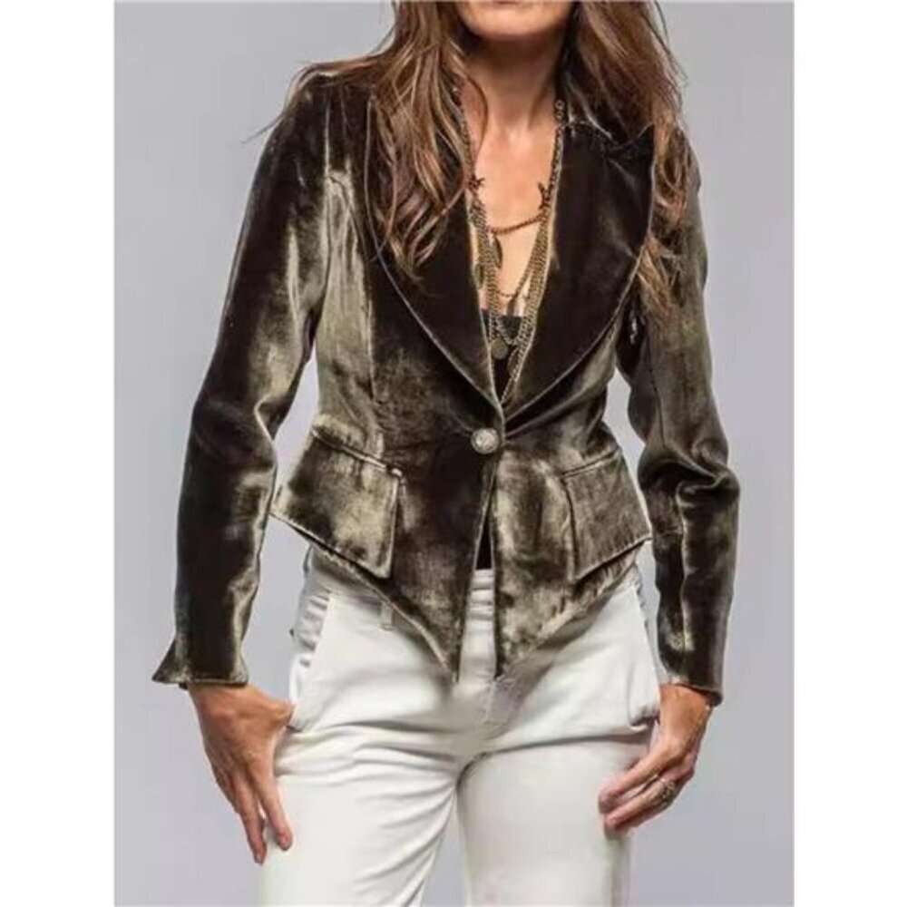 Velvet Lapel Collar One Button Blazer